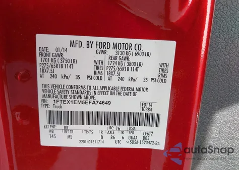 2014 Ford F-150 Xlt from USA, damaged, VIN 1FTEX1EM5EFA74649